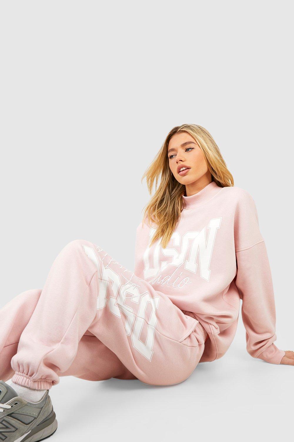 Womens Dsgn Studio Slogan Deep Neck Sweatshirt Tracksuit - Pink - L, Pink